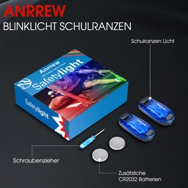 Anrrew Flashing Light School Bag Light LED Safety Light Set of 2 Clip Reflector Backpack Light Running Light Pram Light Ideal for Joggers, School Bag for Children, Prams, Light Pendant Dog