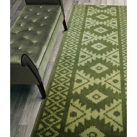 ORFA HOME Custom Length Hallway Runner Rug,Slip Resistant,Southwestern Green, 26 Inch X 17 feet, Sold and Priced Per Foot
