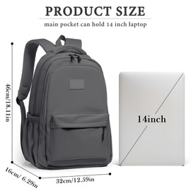 Lahrma Travel Backpack Womens, Lightweight 14 Inch Laptop Rucksack Bag for Men, Splash-proof & Casual Daypacks for School College Work (Grey)