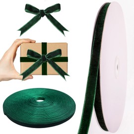Green Velvet Ribbon, 3/8 Inch x 25 Yards Green Velvet Ribbon for Christmas Tree,Gift Wrapping,Wreath Decoration,Flower Bouquet and DIY Crafts