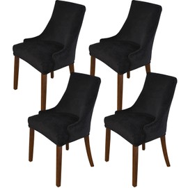 MIFXIN Velvet Wingback Chair Cover Slipcover Stretch Washable Sloping Armchair Dining Chair Protector Seat Cover for Dining Room Banquet Home Decor (4 Pack, Black)
