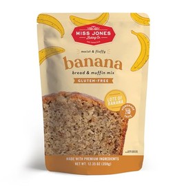 Miss Jones Baking Gluten Free Banana Bread & Muffin Mix - 50% Lower Sugar, Real Banana, Naturally Sweetened Desserts & Treats, 12.35 Ounce (Pack of 1)
