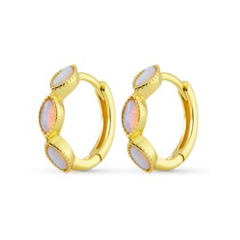 UNIQA Jewels - Women's 925 Sterling Silver Ring, 18K Gold-Plated Earrings for Women and Girls, Small Circles, Hypoallergenic Earrings without Nickel, Sterling Silver, Opal