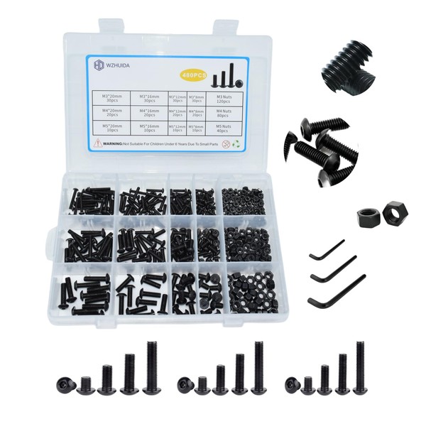 WZHUIDA 480 Pieces M3 M4 M5 Screws and Nuts Assortment