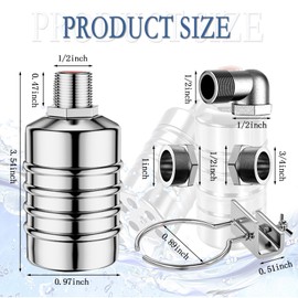 Float Valve,1/2" to 3/4" 1'' Water Float Valve, 304 Stainless Steel Fully Automatic Water Level Control Float Valve, Automatic Water Level Controller for Water Tank, Pool, Livestock Troughs, Distiller