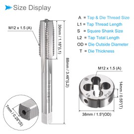 CoCud Tap and Die Set M12 x 1.5 Thread Metric High Speed Steel Machine Screw Tap Round Die Tool Kit for Threading, Tapping and Fixing 1 Set