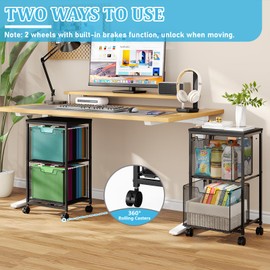 Sbanmao Rolling File Cart with 2 Storage Drawers, Under Desk Storage, Hanging File Folder Organizer with Wheels, Printer Stand Utility Craft Cart Filing Cabinet for Home Office,Black