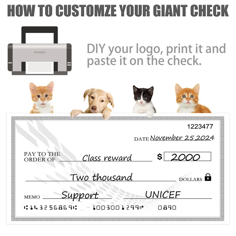 30"x16" Reusable Giant Check Board for Donations,Awards & Presentations -