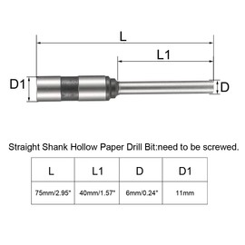 uxcell 6mm Paper Punch Drill, Straight Shank Hollow Bit Tool, for Hole Puncher Punching Machine, 2pcs