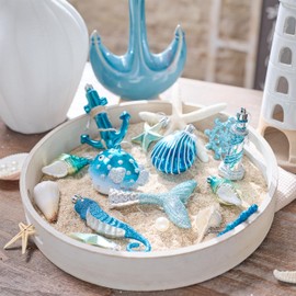 Valery Madelyn Summer Beach Ornaments for Small Tree, 20ct Shatterproof Christmas in July Decorations Seashell Starfish Ocean Coastal Nautical Marine Hanging Balls Bulk for Holiday Party Home Decor