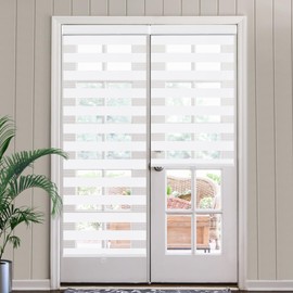 SEEYE Cordless Zebra Blinds for Window, French Door Blinds Free-Stop Roller Window Shades with Valance 25" W x 90" H, Light Filtering Window Treatment Sheer Blinds & Shades Easy to Install, White