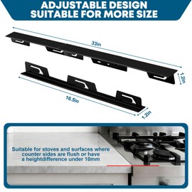Stove Gap Covers Stainless Steel, 2PCS Anti-slip Not Sharp 16.5“~33” Adjustable Oven Gap Filler for Counter, Stove Guards Effectively Protect Cooktop Trim Kit Suitable for Even Surface