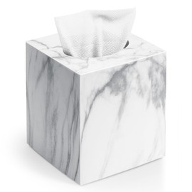 Square Tissue Box Cover, Marble Modern Facial Paper Holder - Acrylic Tissue Holder Accessories for Bathroom Vanity Countertop, Bedroom Dresser, Night Stand, Desk, Office
