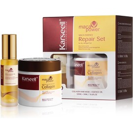 Karseell Collagen Tratamiento Capilar Reparación Profunda Acondicionador Todo Tipo de Cabello 16.90 oz 500ml + Aceite de Argán Suero Capilar para Cabello Seco y Dañado 50ml