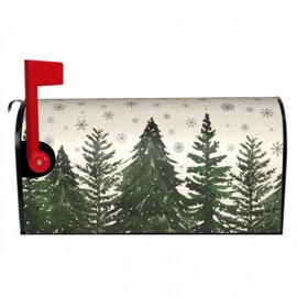 Lvhompro Christmas Tree Mailbox Cover 21" X 18" Winter Snowflake Pine Tree Magnetic Mailbox Wraps Standard Size Post Letter Box Cover for Outdoor Decoration Garden Decor