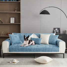 OTOB Couch Cover for Dogs Washable All Seasons, Chenille Non Slip Couch Pet Cover, Furniture Covers Sofa Protector Kids Pet Friendly, Suitable for All Sofa Types(Gulf Blue, 28"*70")