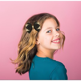 Koolgil 4-inch Glitter Hair Bow Clips Girls Sparkly Ribbon Bow Cheer Barrettes Alligator Hairpins for Baby Girls, Toddler, Kids and Teens Accessories Gift Set of 2 (Black)