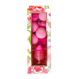Celavi - Esponjas de maquillaje sin látex con soporte para esponja, para aplicación de líquido, crema o polvo, uso en húmedo y seco, diferentes formas de esponjas de doble uso (juego multicolor de 8 piezas) (rosa)