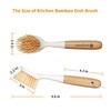 2 Pack Kitchen Dish Brush Bamboo Handle Dish Scrubber Built-in