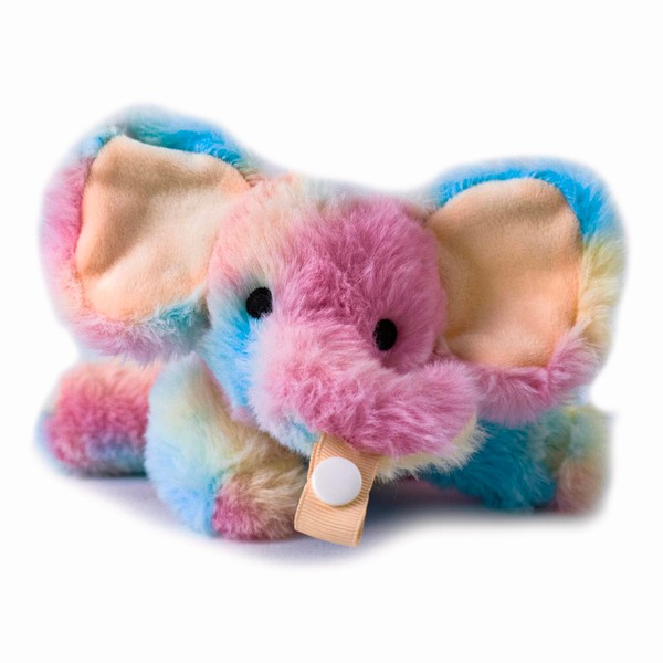 KINREX Baby Elephant Pacifier Holder – Soft Elephant Stuffed Animal with Pacifiers Binky Clip for Newborn Babies, Boys & Girls, Preemie, Infant, Elephants Plushie Toy, Rainbow, Measures 18 cm / 7.09”