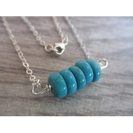 18" Turquoise Bar Necklace, .925 Sterling Silver Floating Pendant, Minimalist Jewelry, Rondelle Tube Gemstones, December Birthstone