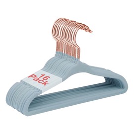 Wellong Baby Velvet Hangers, 28cm Kids Clothes Hangers, Non-Slip Childrens Hangers for Infant and Toddler 16 Pack Blue - Rose Gold Hook