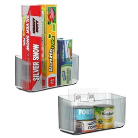 FavoThings 2 Pack Cabinet Door Organizers Plastic Wrap Holders for Kitchen Organizers, No drilling Wall Door Mount Kitchen Wrap Rack for Foil Wrap, Cling Wrap, and Food Bags, Clear Grey