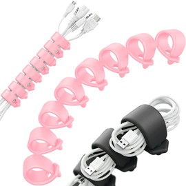 ELFRhino Cord Organizer 2 Pack Reusable Cable Straps, 8 in 1 Multipurpose Cable Protector for Earbuds Earphone Headphone Headset Wrap Winder Holder Keeper Manager Management (8L Black/Pink)