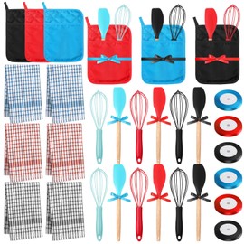Teenyyou 6 Sets Baby Shower Game Prizes for Winners, Pot Holder Whisk Silicone Spatula with Bowknots Baking Towels Kit Gifts for Wedding Bridal Shower Baby Shower Game Prizes