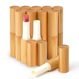 AUHOKY 12Pcs 5.5ml /5.5g Empty Bamboo Lipstick Tubes Refillable Lip Balm Lip Gloss Tube Holder Containers with Lids for DIY Make Up Cosmetic Travel Daily Life (White)