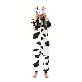 SimZoo Kids Animal Onesie Pajamas, 3-11 Years Boy and Girls Cow Cosplay Costume Sleepwear, One-Piece Unisex Homewear