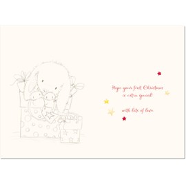 doodlecards Great Granddaughters 1st First Christmas Card Cute Rabbit with Parcels Large A4 Size Christmas Card for Great Granddaughters 1st with Plain Envelope