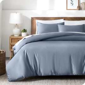 Bare Home Tencel Duvet Cover Set - Lyocell Derived from Eucalyptus - Full/Queen Size - Ultra Soft 3 Piece Bedding Duvet Cover & Pillow Shams (Full/Queen, Indigo)