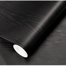 24" x118"Black Wood Wallpaper Peel and Stick Film Black Wallpaper Self Adhesive Removable Wallpaper for Countertop Furniture Kitchen Cabinet Vinyl Wallpaper Thickening Easy to Clean