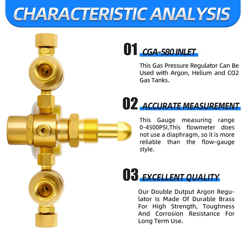 MEANLIN MEASURE Argon Regulator Flow Meter,CGA580 Inlet Connection,5/8" x 18RH