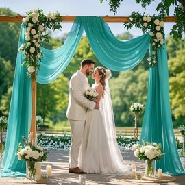 FANPROMS Wedding Arch Draping Fabric 20 FT Sheer Arch Drapes Teal 2Panels Sheer Backdrop Curtains Chiffon Drapes Wedding Archway Decor Swag Curtain Drapery Fabric for Weddings Party Ceiling Curtains