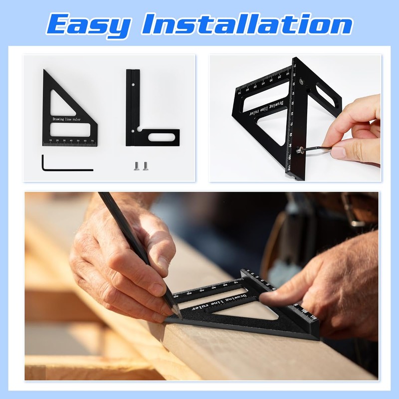KLYKLL 3D Multi-Angle Measuring Ruler, 45/90 Degree Aluminum Alloy Miter