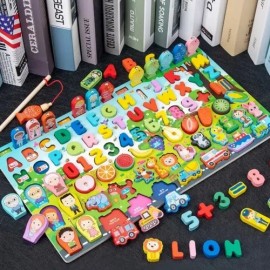 Tablero Juego Educativo Montessori Pesca Letra Número Animal                                                                                          