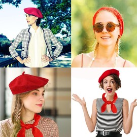 Wxinsheng Baskenmütze,Klassisch Plain Französischer Stil Barett Baskenmütze Mit Roter Schal für Geburtstage und Feiertage von Ehefrauen und Besten FreundeI