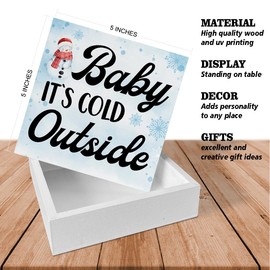 Winter Decor Baby It's Cold Outside Wooden Box Sign Home Decor Winter Snowman Wooden Box Sign Decorations for Table Desk Shelf