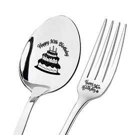 30th Birthday Gifts for Her Him Best Friend 30 Birthday Tableware 30 Year Old Gifts for Men Women Friends 30th Birthday Presents for Sister Brother Cousin 30 th Birthday Gift Fork Spoon Set 2 Pcs