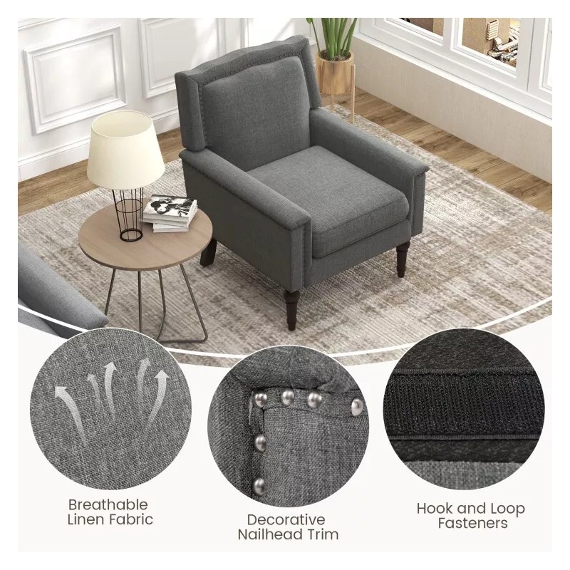 COSTWAY Modern Armchair Upholstered Living Room Chair w/Ergonomic Backrest and