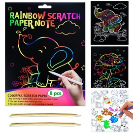 JUNQIU Scratch Art for Kids, Rainbow Scratch Paper Art Set - Animals, Arts and Crafts for Kids Ages 4-8 Girls Boys, Kids Activity & Christmas Crafts, Stocking Stuffers for Kids