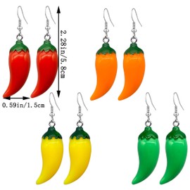 QUSIJIA 4 Pairs Chili Pepper Dangle Earrings For Women Funny Lifelike Simulation Vegetable Food Resin Dangle Drop Earrings For Women (Solid color)