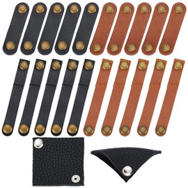 PLIGREAT 22 Pcs Leather Cord Organizer 3 Sizes Snap On Cord Holders USB Cable Straps Headphone Wire Headset Winder Organizer Cord Keepers for Travel Women Men Gift