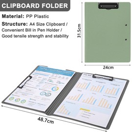 2 Pack Foldable Clipboard,Office Clipboard Folder with Double Metal Clip,360 Degree Flip Folio Storage Clipboard,A4 Size Clipboard Folder for Nurse Clipboard, Double Clipboard for Office (Green)