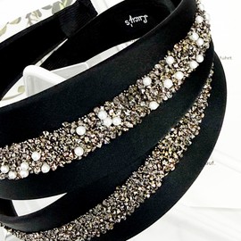 (2 types) Burnaby Stone Crystal Black Wide Hairband Wide Headband Crystal / (2종) 버나비 스톤 크리스탈 블랙 와이드 헤어밴드 넓은머리띠 크리스탈
