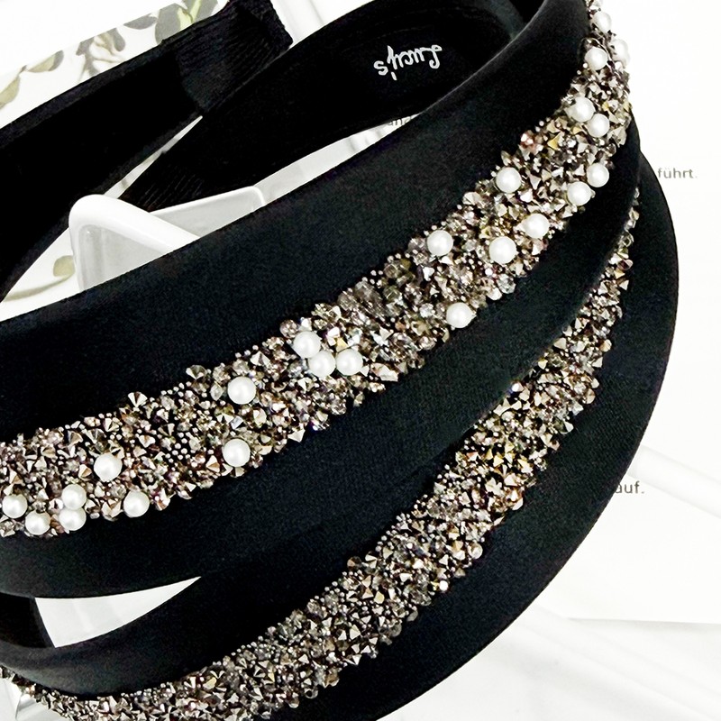 (2 types) Burnaby Stone Crystal Black Wide Hairband Wide Headband