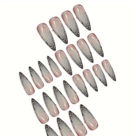 ＴＩＺＹＦＦ Press on Nails, Flash Line Design Press-On Nails, Artificial Nails for Women and Girls -24 pcs