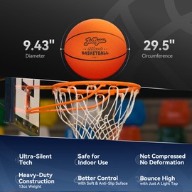 Jollyou Silent Basketball Size 7 (29.5"), Airless Indoor Basketball for Quiet Dribbling Training, High-Bounce Foam Ball in Gift Box, Non-Compressed Packaging